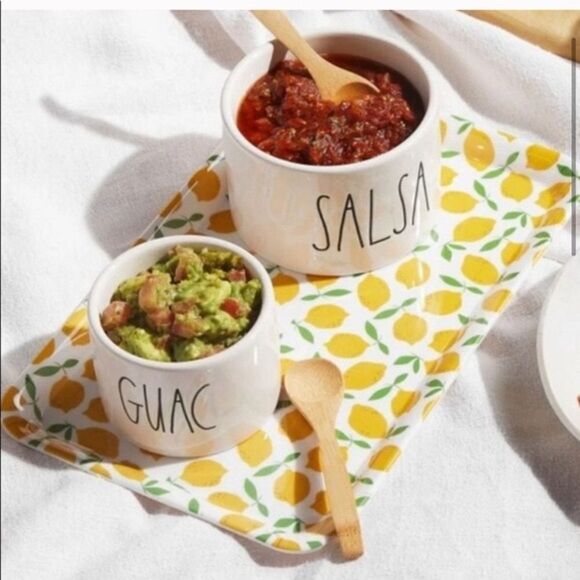 ✨ HP✨Rae Dunn Guac Salsa Bowls with bamboo spoons set✨ - Picture 1 of 9